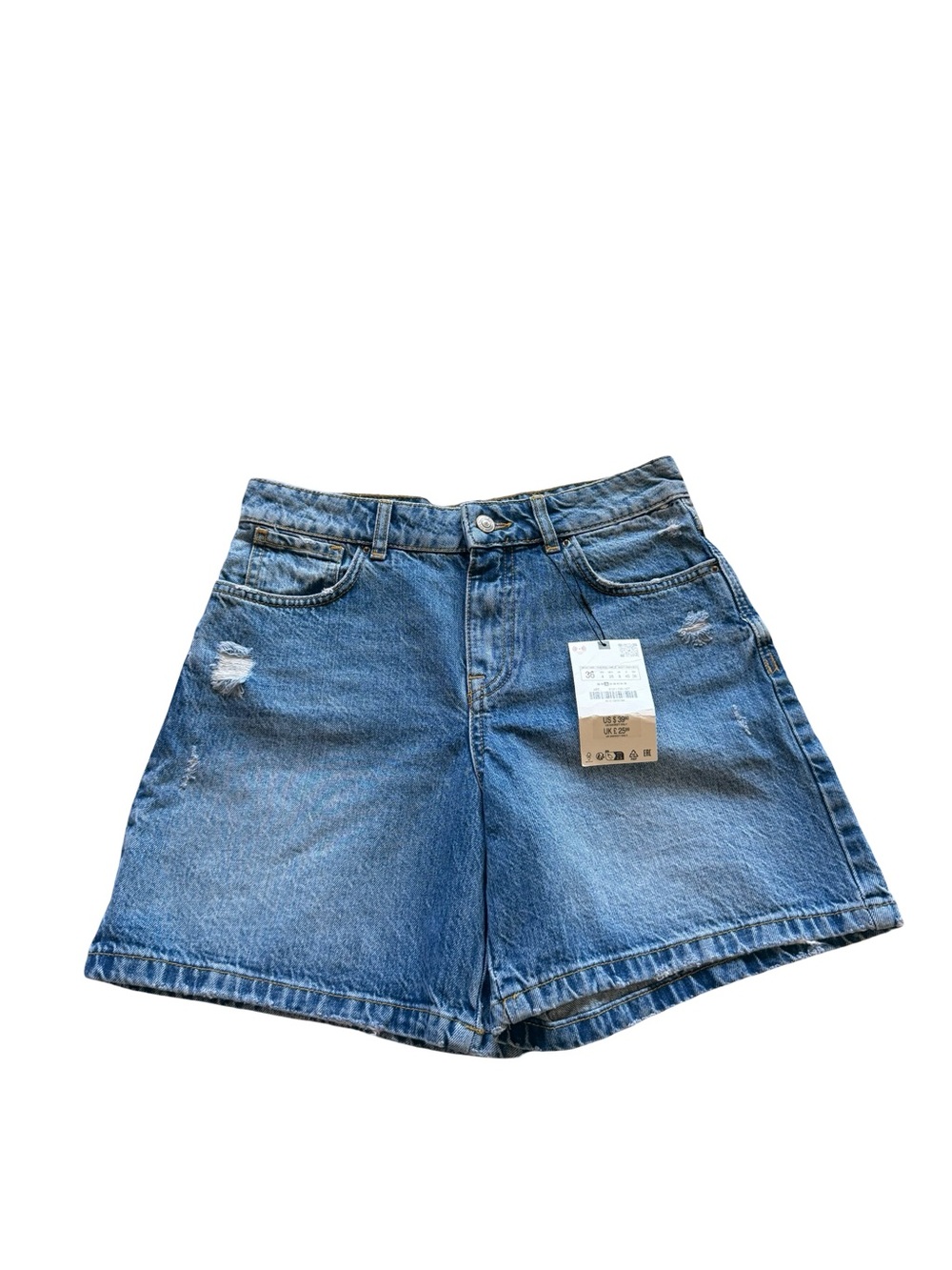 Zara Denim Shorts Women’s Size 4 NWT Distressed High Rise Blue Jean Shorts